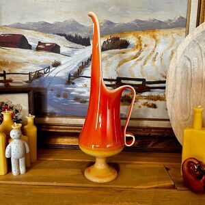 Vintage L E Smith Bittersweet Orange Slag Glass Ewer Candle Holder DO NOT BUNDLE
